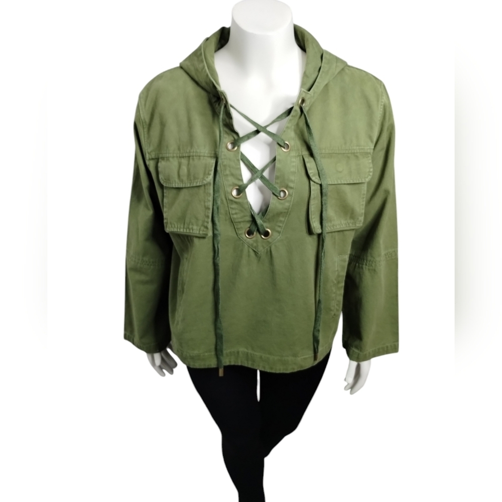 EMORY PARK Olive Cotton Utility Twill Jacket Hoodie Grungecore Streetwear Gorpco